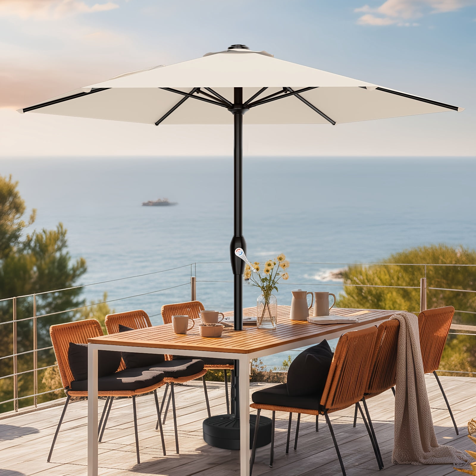 7.5ft Heavy Duty Outdoor Patio Umbrella, Windproof Market Umbrella with 6 Fiberglass Ribs, UV Protection Canopy with Crank Handle for Backyard Beach Pool, Base Sold Separately