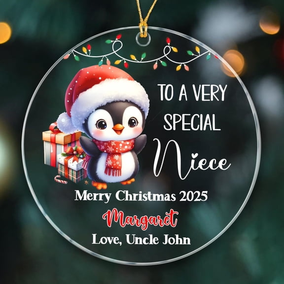 to A Very Special Niece Penguin Ornament Gift from Uncle/Aunt, Niece Christmas Ornaments 2025, Text & Name Special Niece Xmas Tree Ornament, Penguin Niece Keepsake Ornaments
