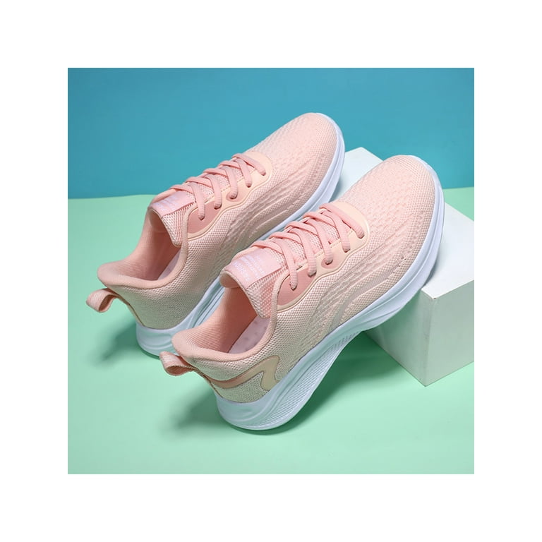 Daeful Women Sneakers Trainer Shoes Mesh Running Shoes Wide Width Sneakers  Lace up Walking Shoes Breathable Low Top Sneakers Athletic Shoes Pink 5.5 