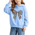 thumbnail image 4 of Girls' Leopard Bow Graphic Pullover Hooded Sweatshirt, Long Sleeve Relaxed‑Fit Kids Hoodie, Casual Printed Tops for Daily Play and Cool‑Weather Outdoor Activities Blue 7-8T, 4 of 7