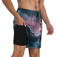 thumbnail image 2 of Sigee Boat Lighthouse Storm Waves Print Mens Swim Trunks with Compression Liner Quick Dry Swim Stretch Beach Shorts with Pockets,S-3XL, 2 of 7
