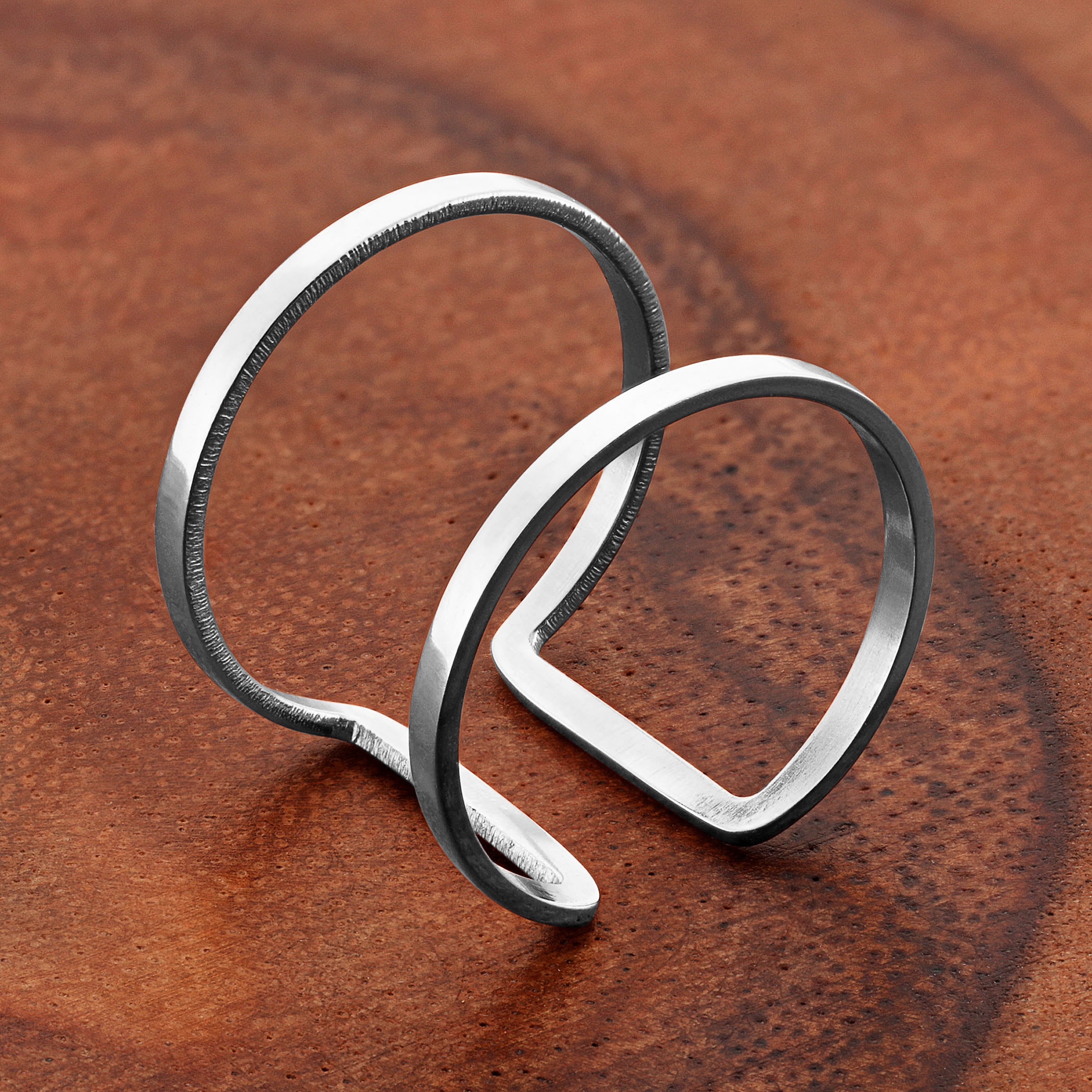ELYA Jewelry Women's Polished Thin Profile Geometric Steel Cuff Ring