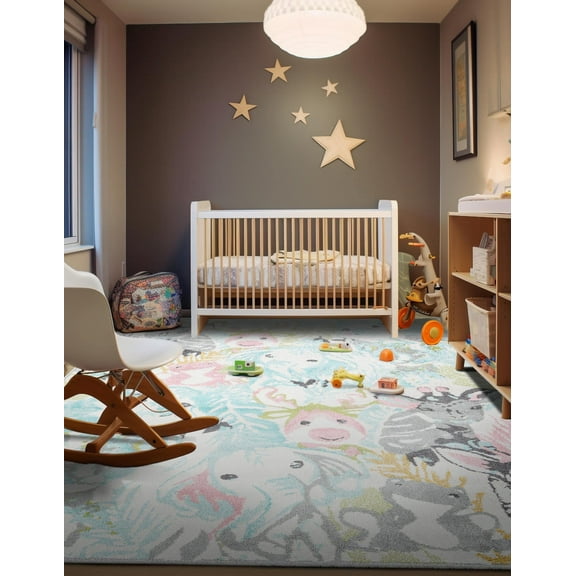 Unique Loom Whimsy Kids Collection Area Rug - Peekaboo (5' 3" x 8' Rectangle Multi/Ivory)