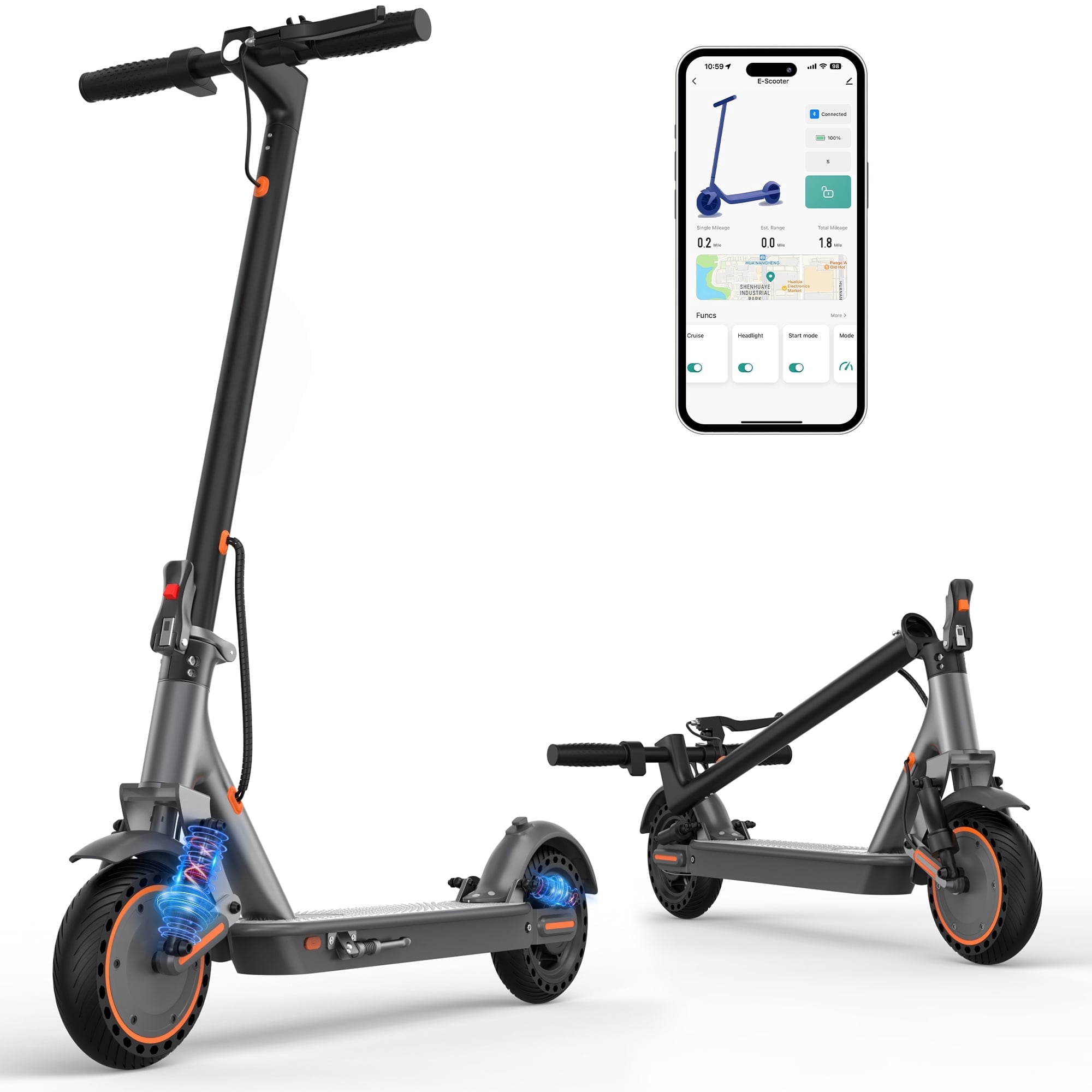 500W Electric Scooter for Adults, Up to 22 MPH & 31 Miles Range, 10" Solid Tires, Dual Suspension Foldable E Scooter with APP Control, Dual Braking System, UL2272 Certified