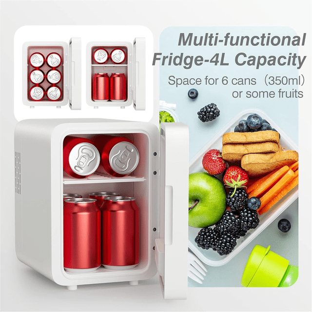 Makeup Fridge with LED Light Mirror 4L Mini Fridge for Bedroom Car Small Refrigerator for Cosmetics, Skin Care US Plug