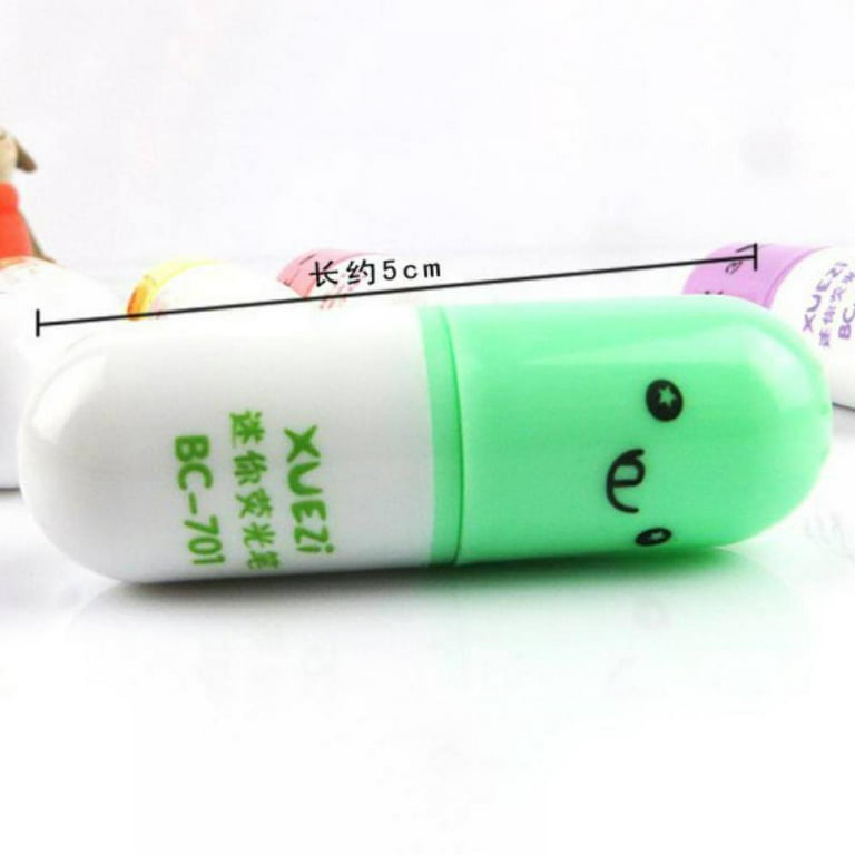 Topwoner 6 Pcs/Set Mini Pill Shaped Highlighter S for Writing Cute Face Graffiti Korean Stationery School Office Supplies, Size: 11.5cm*6cm*1.5cm