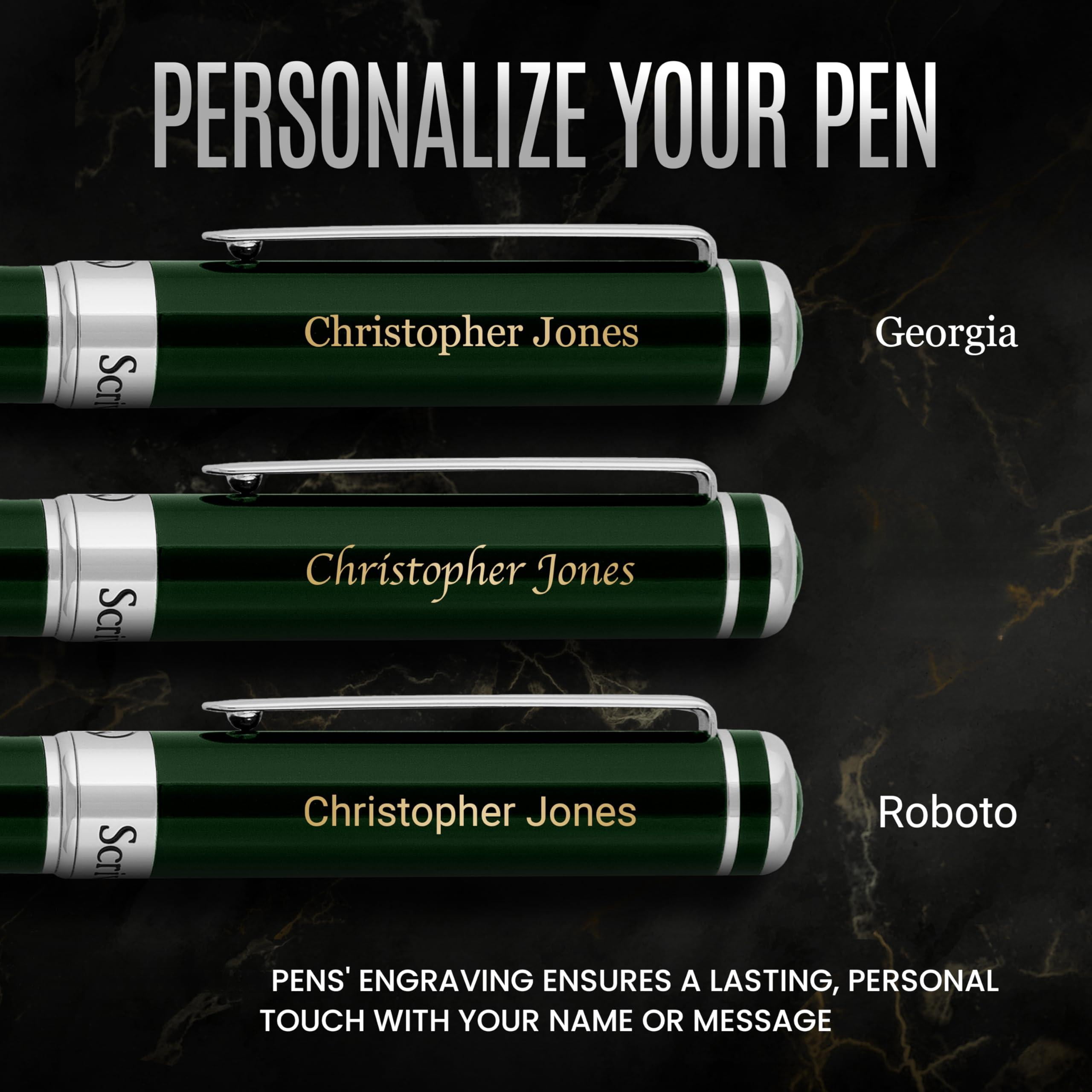 Personalized Racing Green Ballpoint Pen - Stunning Lacquer Luxury With Chrome Finish  Schmidt Ink Refill Engraved Ball Point Gift Set For Men & Women Custom Engraving