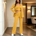 thumbnail image 5 of Floleo Women Notched Lapel Double Gold Button Long Sleeve Blazer Square Neck Crop Cami High Waist Wide Leg Pants Three Piece Suit For Office Business Interview Daily Outfits (Yellow,M), 5 of 6
