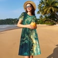 thumbnail image 4 of Naloa Turquoise Golden Swirl Print Womens Summer A-Line Dress with Pockets,Short Sleeve Dresses,Flowy Beach Swing Dress for Vacation Travel, 4 of 6