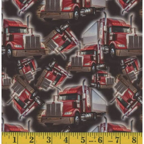 Cotton Trucks Semi-Trucks Big Rigs Open Road Trailers Cotton Fabric Print by the Yard (136484)