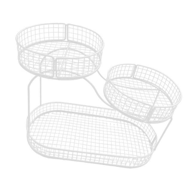 Cesta de frutas para mostrador, multiusos, gran capacidad, 3 niveles, malla metálica Blanco A