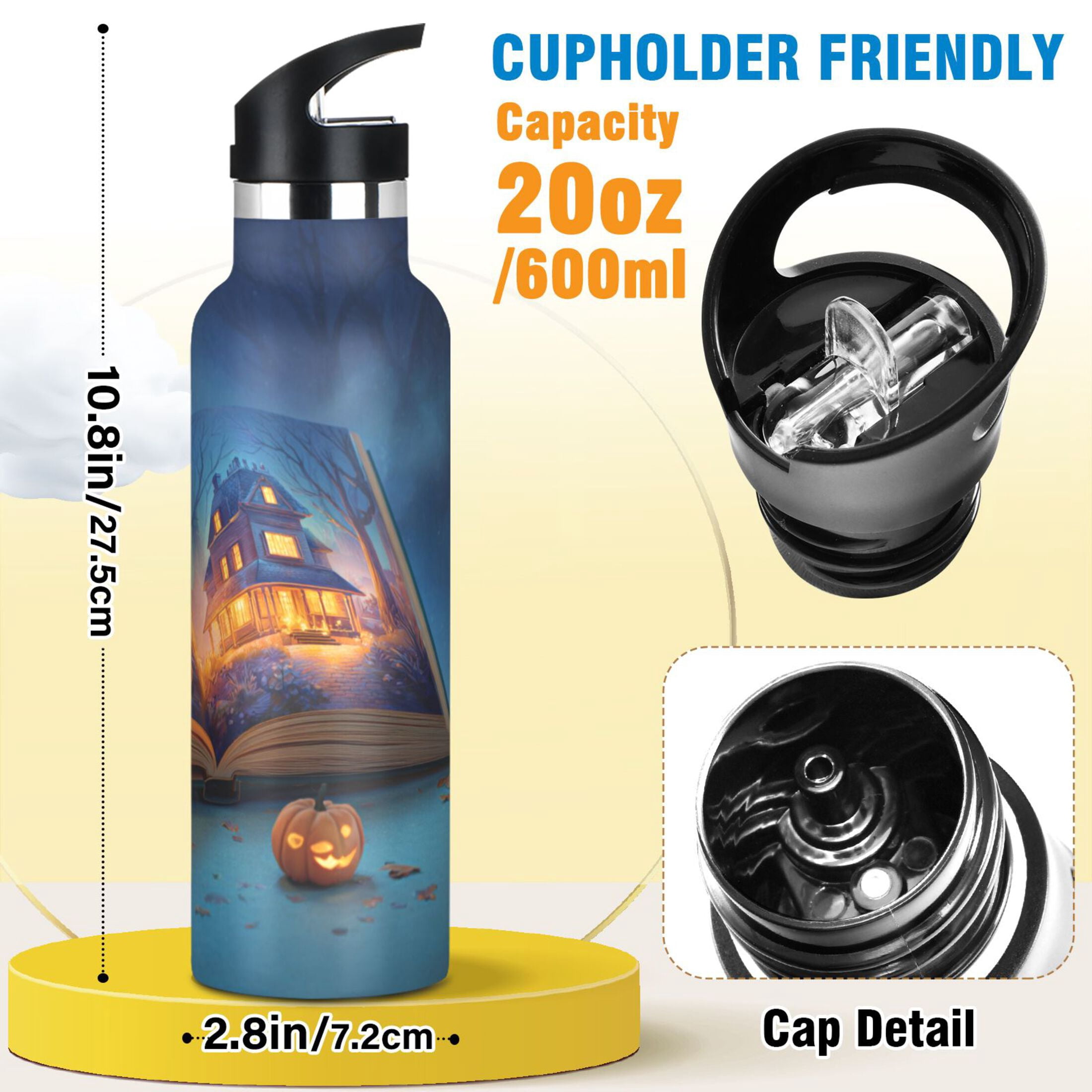 Kids Insulated Stainless Steel Sports Water Bottle 600ml (20oz) Halloween Themed Illustration Book