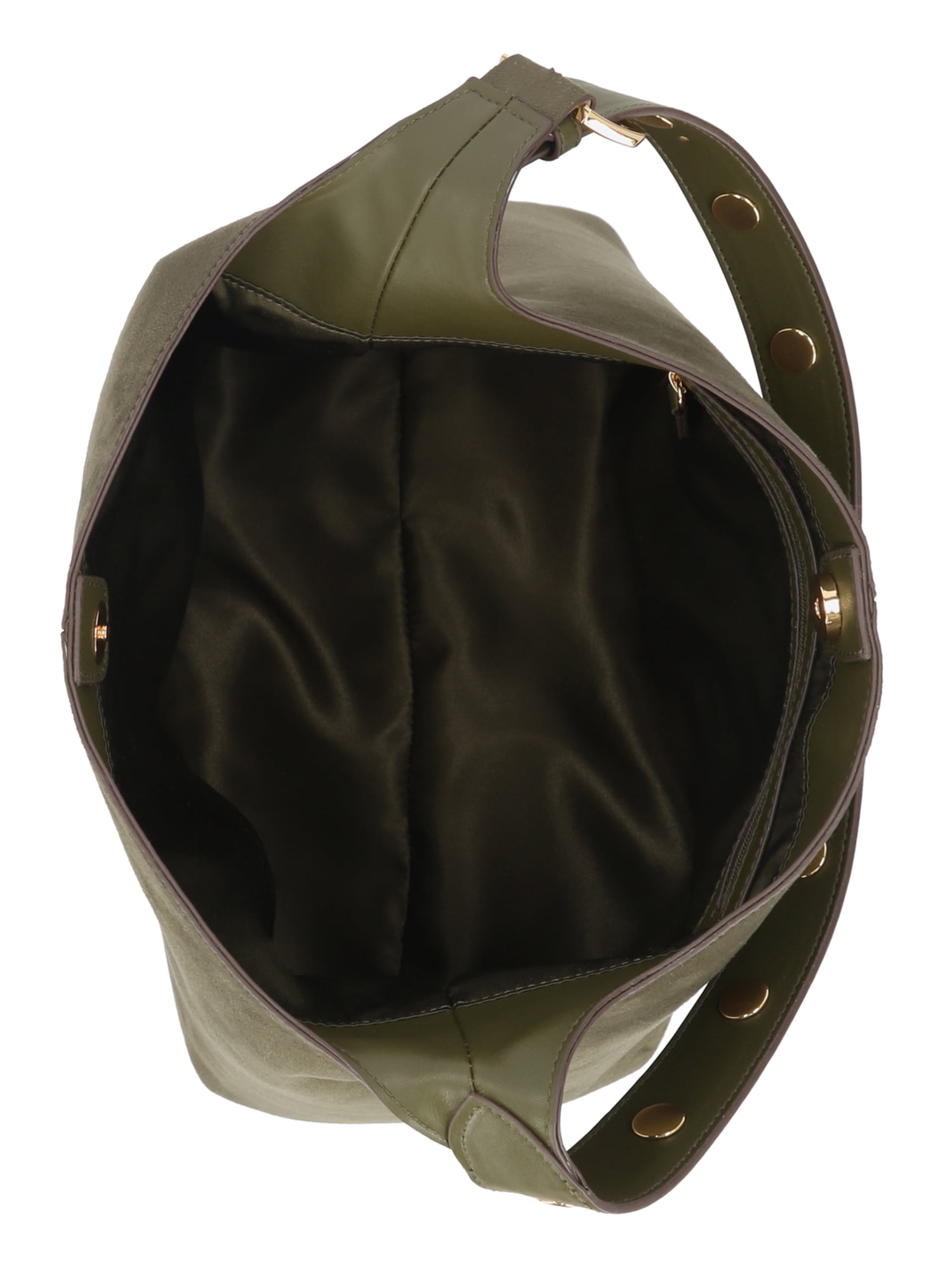 Time and Tru Women's Shively Faux Suede Bucket Handbag, Dark Olive