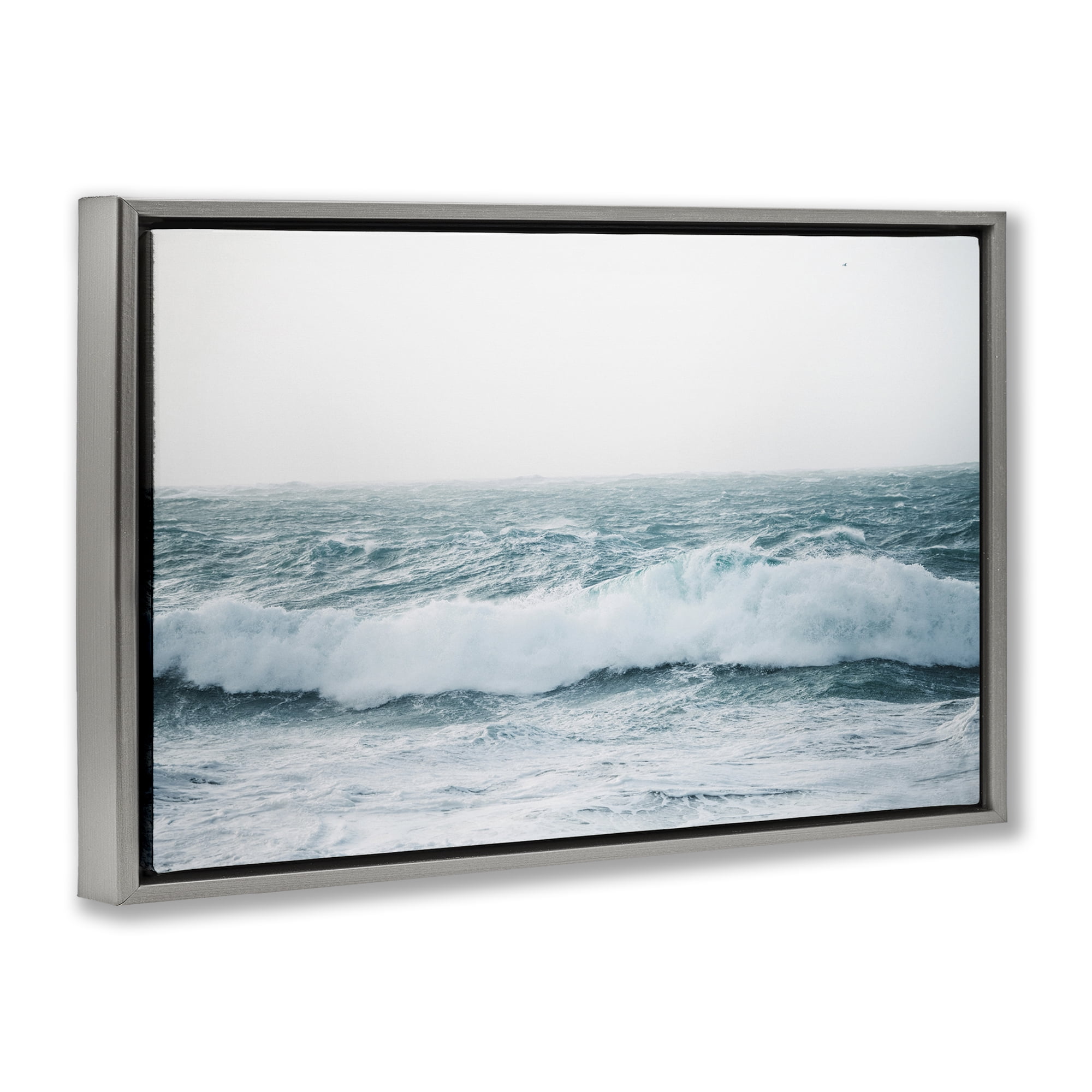 Stupell Industries Beach Waves Horizon Landscape & Nature Photography Gray Floater Framed Canvas Art Print Wall Art, 25 x 17