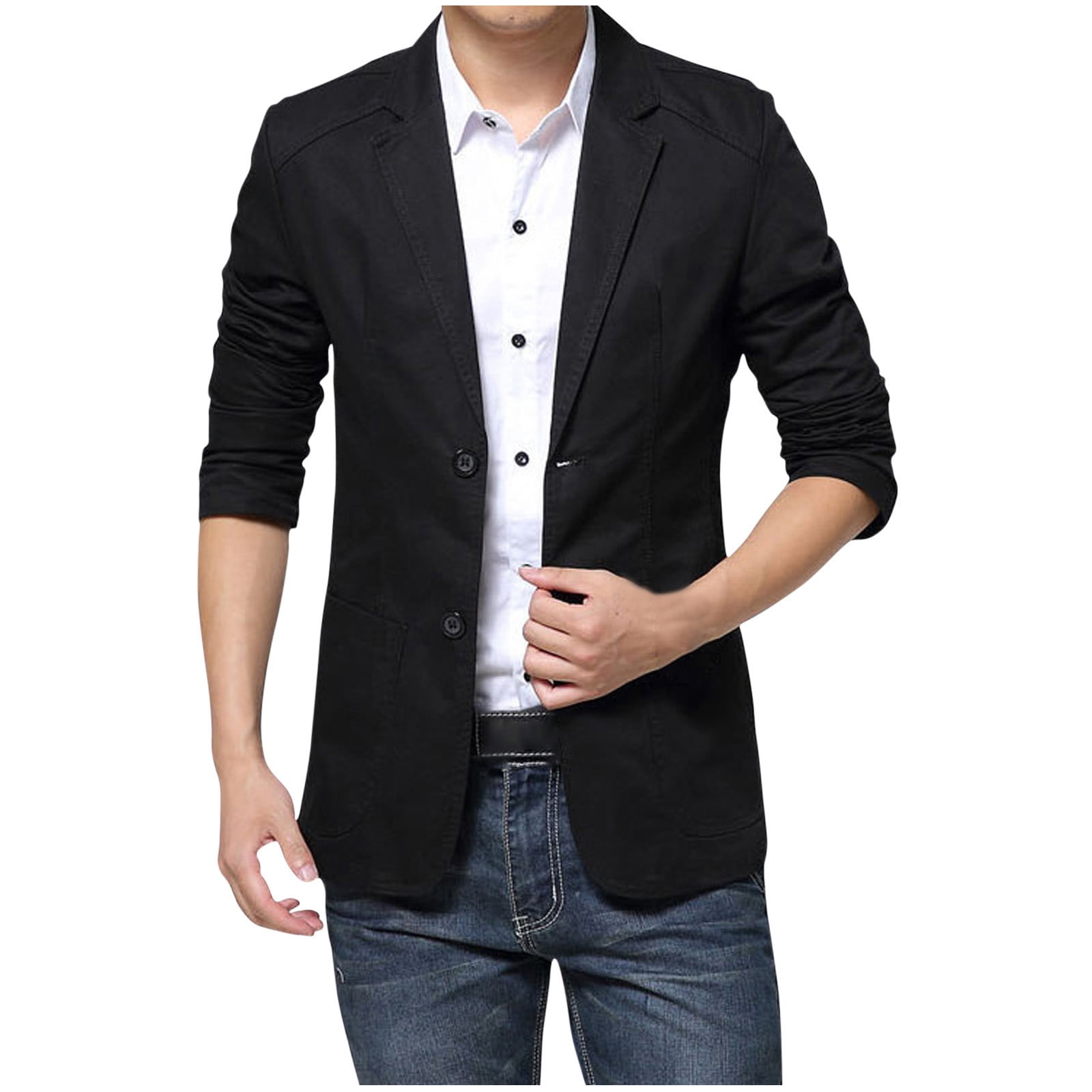 SWSMCLT Men's Long Sleeve Blazer Jacket Fitted Blazer Casual Slim Fit  Button Business Casual Spring Sport Coat Black Large 