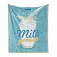 thumbnail image 1 of Vintage Blue Soft Flannel Fleece Blanket, Splashing Milk Jar Design with Calligraphic Scripts in Retro Frame, Cozy Plush for Indoor and Outdoor Use, 60" x 80", Baby Blue Cream White, by Ambesonne, 1 of 6