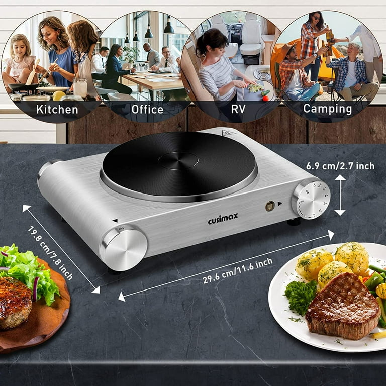 Cusimax 900w+900w Double Hot Plates, Cast Iron Hot Plates, Electric Cooktop, Hot Plates for Cooking Portable Electric Double Burner, Stainless Steel