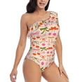 thumbnail image 3 of Rateoe Cherries And Bows Pattern Women One Piece Swimsuits Tummy Control One Shoulder Bathing Suits Ruffle Swimwear-X-Large, 3 of 6