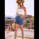 thumbnail image 5 of Pantalones Cortos Vaqueros para Mujer, Informales, de Verano, de Cintura Media, Deshilachados, Elásticos y Rotos. Azul Profundo S, 5 of 10