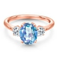 thumbnail image 3 of Gem Stone King 18K Rose Gold Plated Silver Millennium Blue Mystic Quartz and White Topaz Engagement Ring for Women | 2.46 Cttw | Oval 9X7MM | Gemstone Birthstone | Size 6, 3 of 6