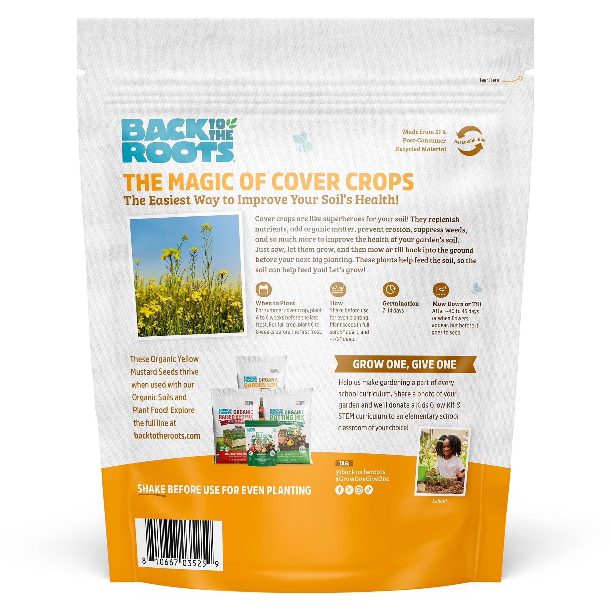 Back to the Roots Organic Yellow Mustard Cover Crop Seeds