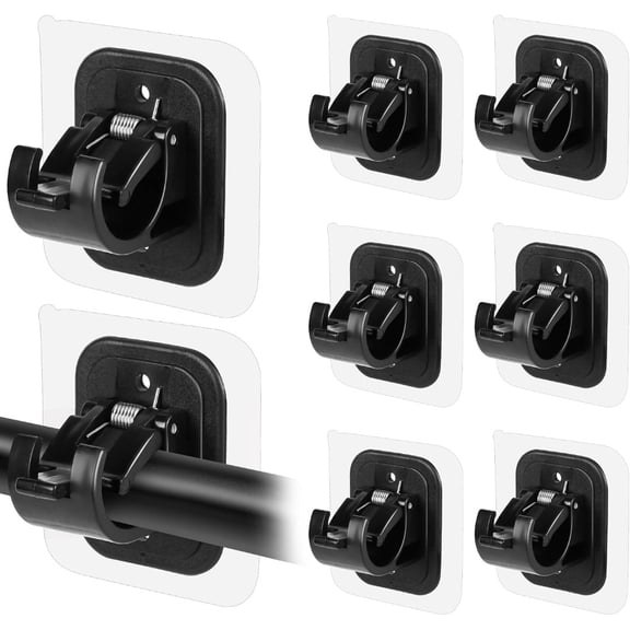 8-Piece No-Drill Curtain Rod Brackets, Self-Adhesive No-Drill Curtain Rod Holder Hooks, Nail-Free Curtain Rod Hangers, Suitable for Bathroom, Kitchen, Home and Hotel Curtain Rod Hooks (Black)