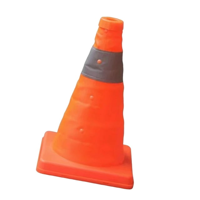 Cono de estacionamiento reflectante plegable naranja para intersecciones urbanas. 185 cm x 30 cm