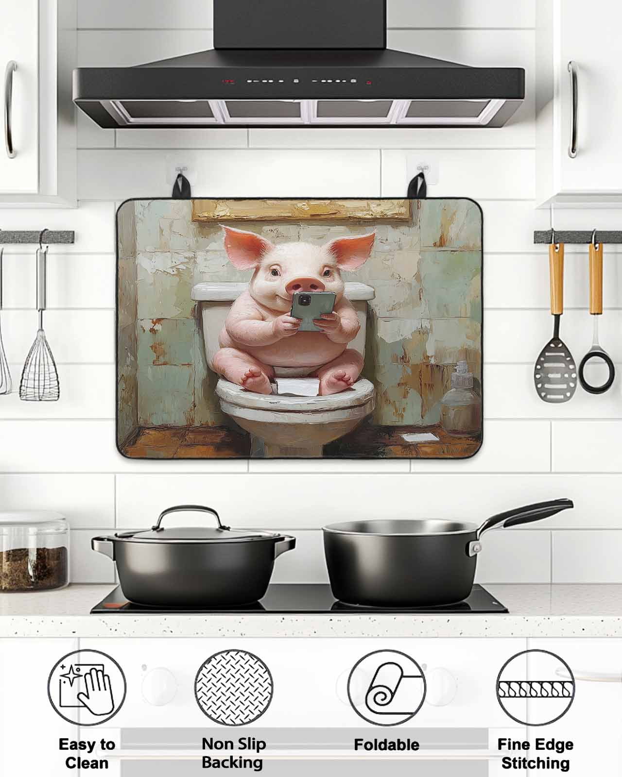 Stove Top Covers for Electric Stove, Bathroom Pig Glass Stovetop Cover Protector, Toilet Animals Vintage Induction Cooktop Protector Oven Mat for Kitchen Countertop 24"x21"