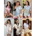 thumbnail image 5 of Ekouaer Womens Silk Satin Pajama Set Short Sleeve PJs 2 Piece Button Down Top and Shorts Notch Collar Sleepwear Sets Soft Pjs, 5 of 6