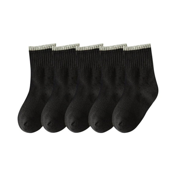 ZQUUVOU Boys Girls 5 Pairs Ankle Socks White Knitted Cotton Socks Breathable Sport Socks Weat Absorbing Socks for Children Kids Black A
