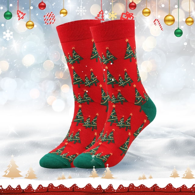 Bas Rouges Chaussettes de Noël pour Hommes Femmes Chaussettes Amusantes Mignonnes avec Motif Père Noël Renne Bonhomme de Neige Bonbon Chaussettes de Noël Originales