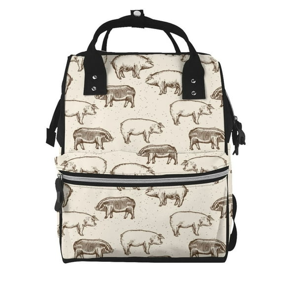 Ratiio Vintage Farm Pigs Mummy Backpack - Waterproof Twill Canvas, Large Capacity Diaper Bag with Multiple Pockets and Adjustable Straps