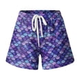 thumbnail image 4 of Arlun Womens Trendy 3D Fish Scale Printing Beach Shorts 2026 Fashion Vacation Outfit Ladies Drawstring Waisted Soft Comfortable Loose Wide Leg Casual Shorts 4-Purple XL, 4 of 4