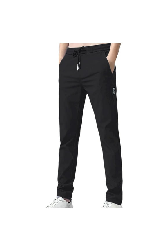 Men's Fleece Lined Winter Pants Casual Drawstring Waist Outdoor Thickened Warm Trousers with Pockets