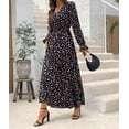 thumbnail image 5 of Women's Floral Printed V Neck Long Sleeve Smocked Waist Maxi Dress for Autumn Winter, 5 of 11