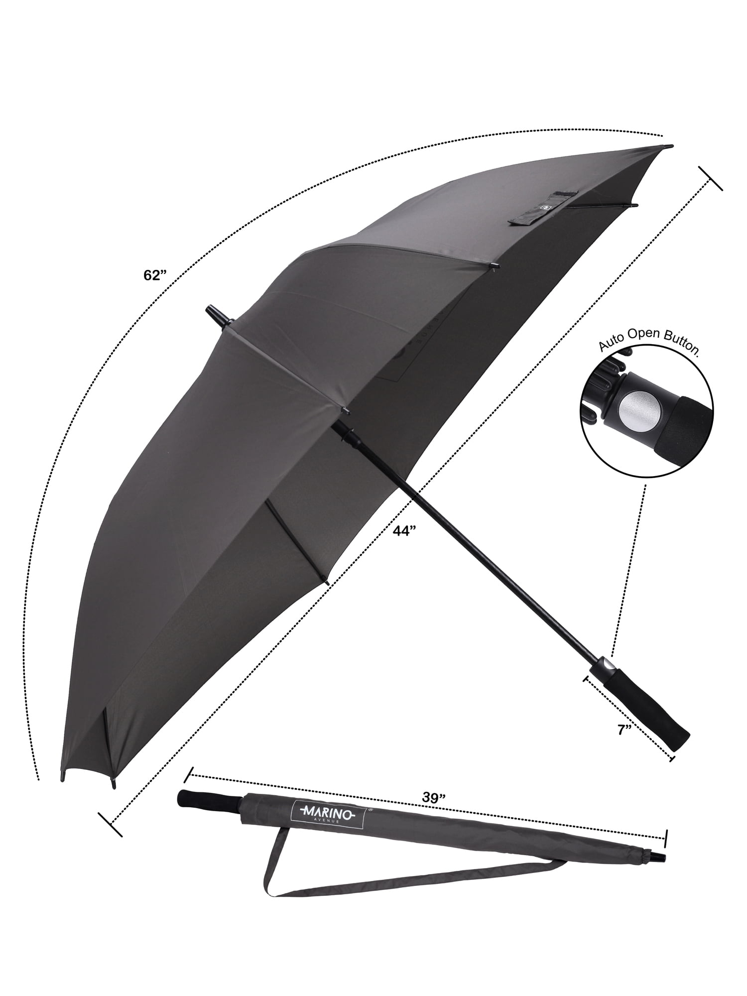Mio Marino Extra Large 62" Automatic Open Golf Umbrella - Windproof -  UV Protection - Square Umbrella for Men Women