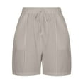 thumbnail image 4 of LADIGASU Women's Linen Shorts Solid Color Comfortable Elastic Wide Leg Casual Shorts, 4 of 7