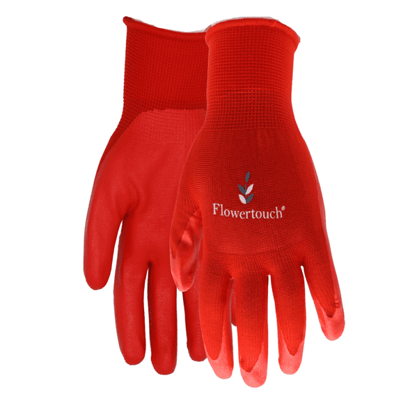 Red Steer A369 Flowertouch Lawn & Garden Gloves, Nitrile Palm, Breathable and Lightweight, Red, Size Large