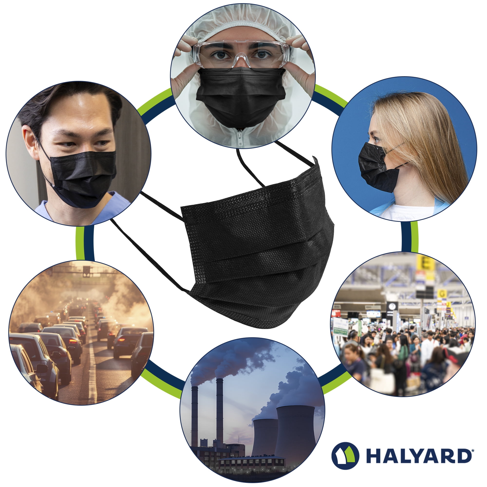 HALYARD Disposable Face Mask with Earloops, Fog-Free, Pleat Style, ASTM LEVEL 3 Procedure Mask, Healthcare, Medical, Dental – Black 49514 Case 500