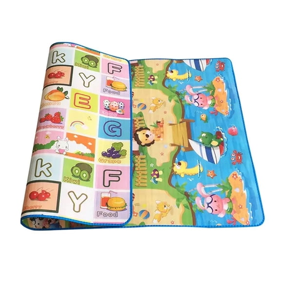 Baby Crawling Play Mat, Non-Toxic EVA Foam Educational Floor Rug, Double-Sided Printed Alphabet & Fruit Activity Playmat, Waterproof Anti-Slip Game Mat for Toddlers Kids