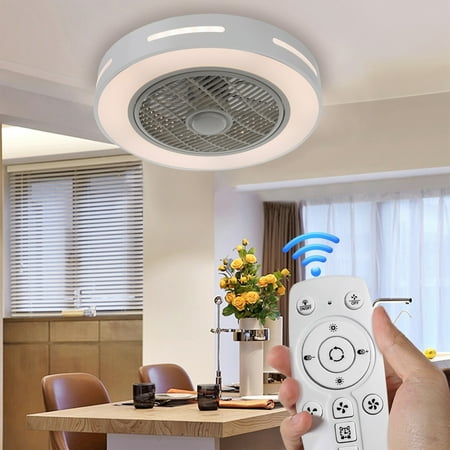 

Wotryit Enclosed Ceiling Fans with Lights and Remote Low Profile Fandelier with 3 LED Lighting Colors 3 Wind Speeds Modern Plug in Fan for Bedroom and Living Room (Type-C-1)