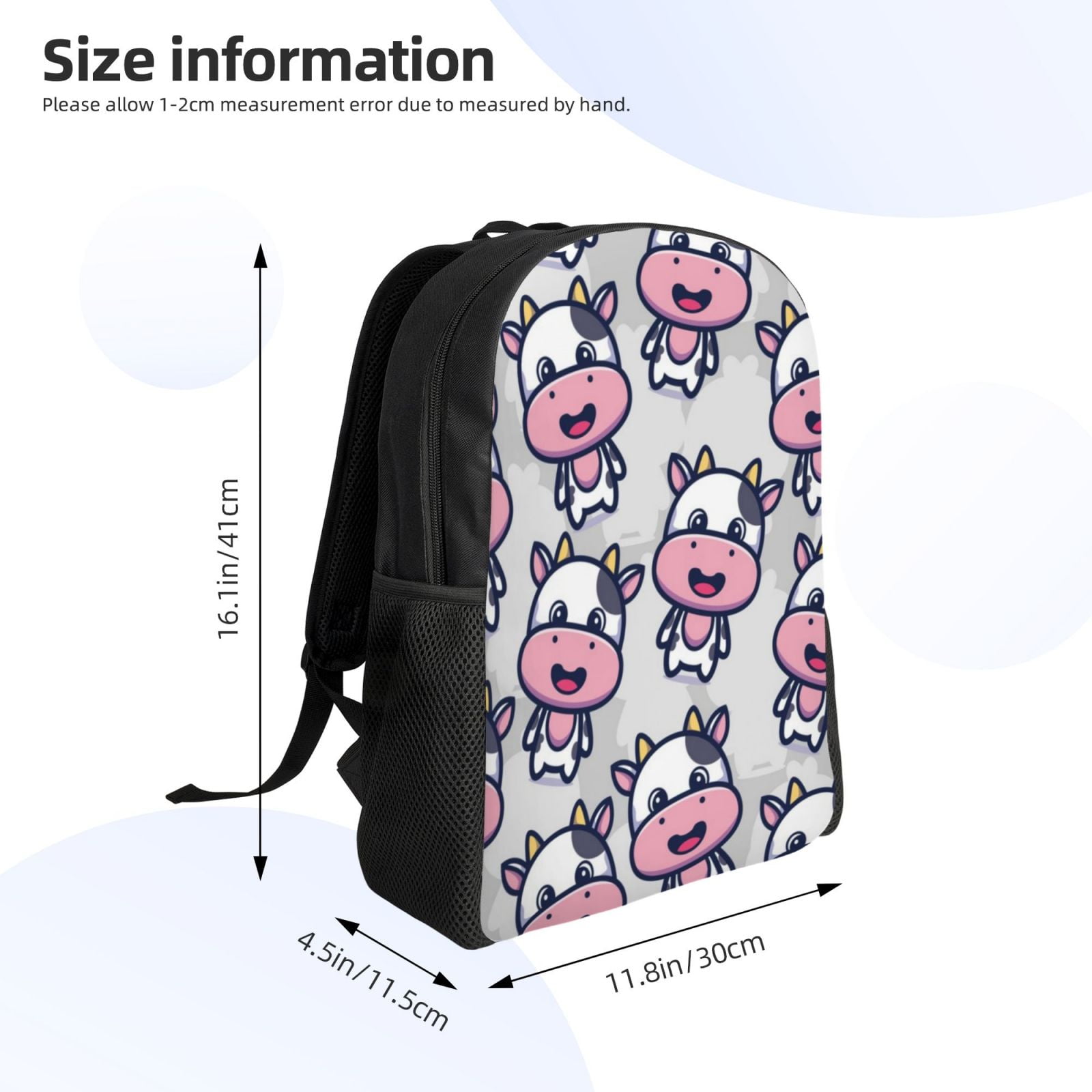 Xecao Baby Cow Print School Backpack with Laptop Compartment Small Travel Laptop Backpack for Women Men Waterproof College Backpack Simple School Bag