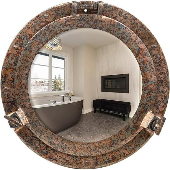 Inanosa 12" Wall Mounted Aluminium and Steel Alloy Vintage Ship's Porthole Mirror | Raku Finish Bathroom Window Mirror | Pirate's Maritime Nautical Themed Decor - 1 Pc, Raku Finish