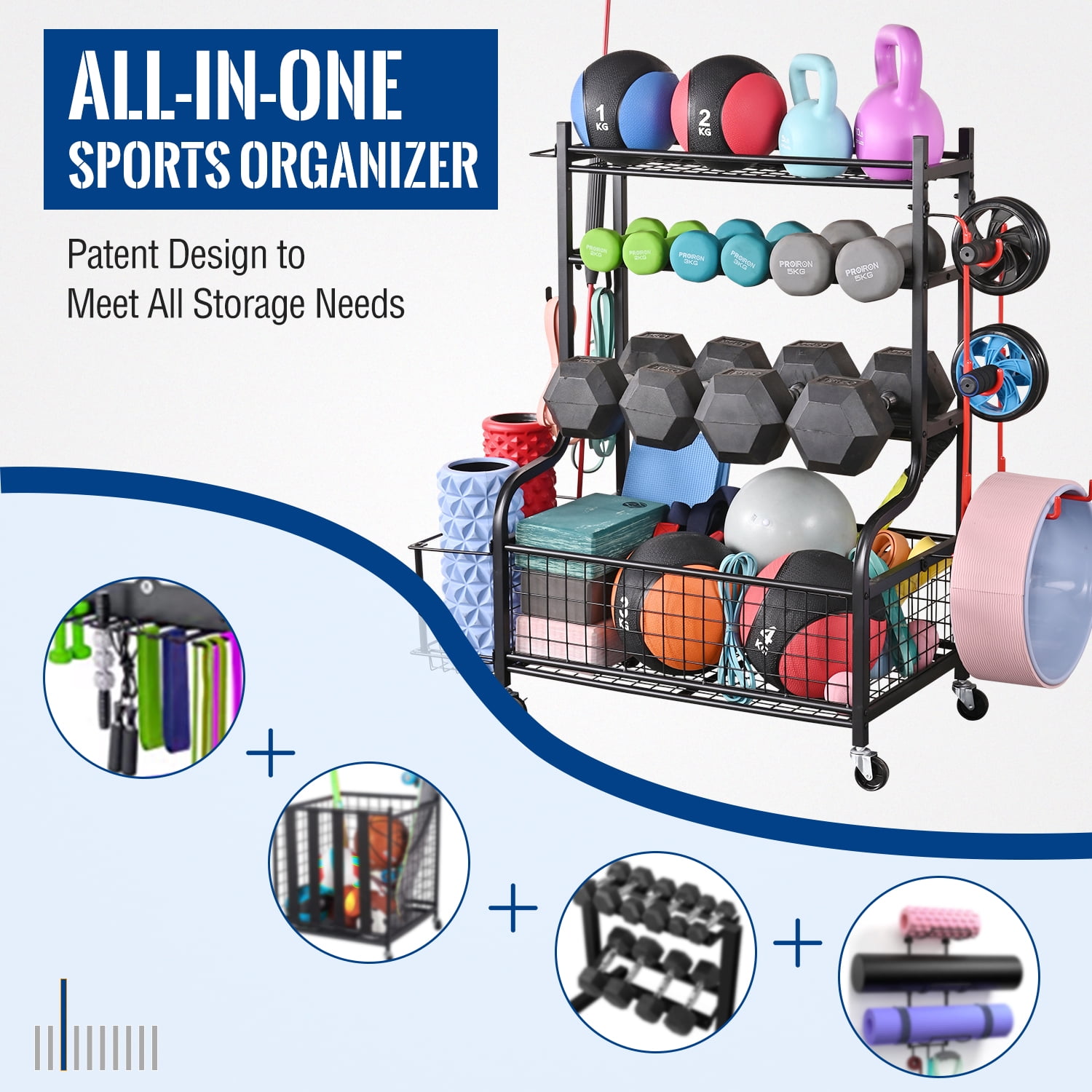 Mythinglogic Dumbbell Rack, Home Gym Storage Sports Weight Rack for Dumbbells, Kettlebells Yoga Mat and Balls