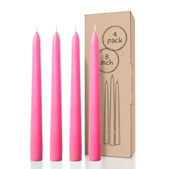 CANDWAX 8 inch Taper Candles Set of 4 - Dripless and Smokeless Candle Unscented - Slow Burning Candle Sticks - Pink Candles Taper