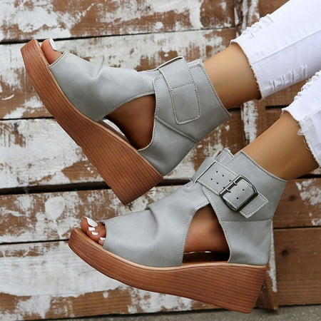 

Herrnalise Fashion High-top Wedge Sandals Thick-soled Fish Mouth Roman Sandals Women s Height Increasing Shoes Shoes for Women