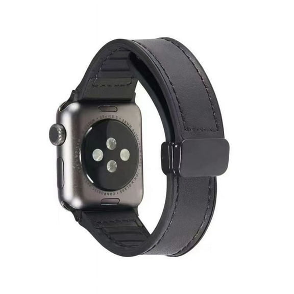 FIEWESEY Magnetic Leather Watch Band Compatible with Apple Watch Band 38mm 40mm 41mm,Leather with Magnetic Buckle Replacement Strap Compatible with Apple Watch Series 9/8/7/6/5/4/3/2/1/SE(Black)
