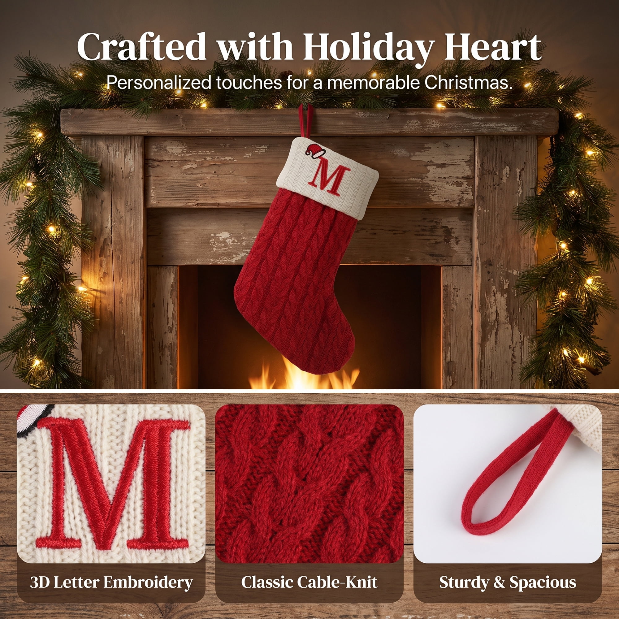 Unique Bargains Cartoon Christmas Luxury Grand Hearth Accent Stocking Letter M 8"