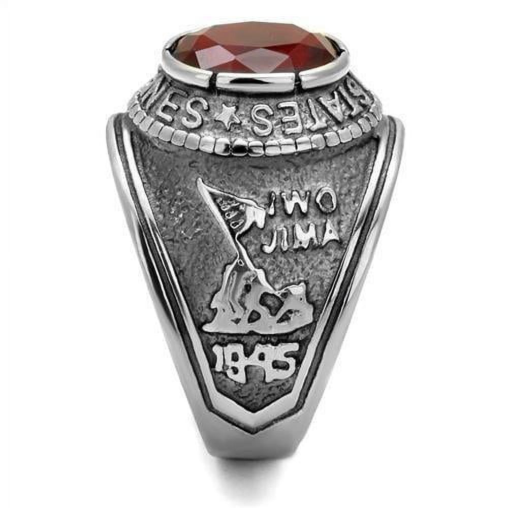 US Marines Ring for Men Women Unisex Stainless Steel Military Ring in Silver with Red Stone Rock
