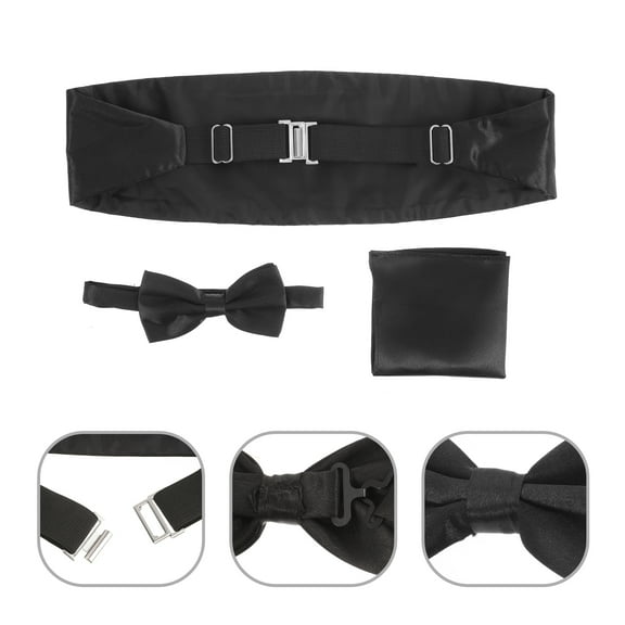 UEETEK Mens Extra Wide Black Satin Cummerbund Prom 3Pcs